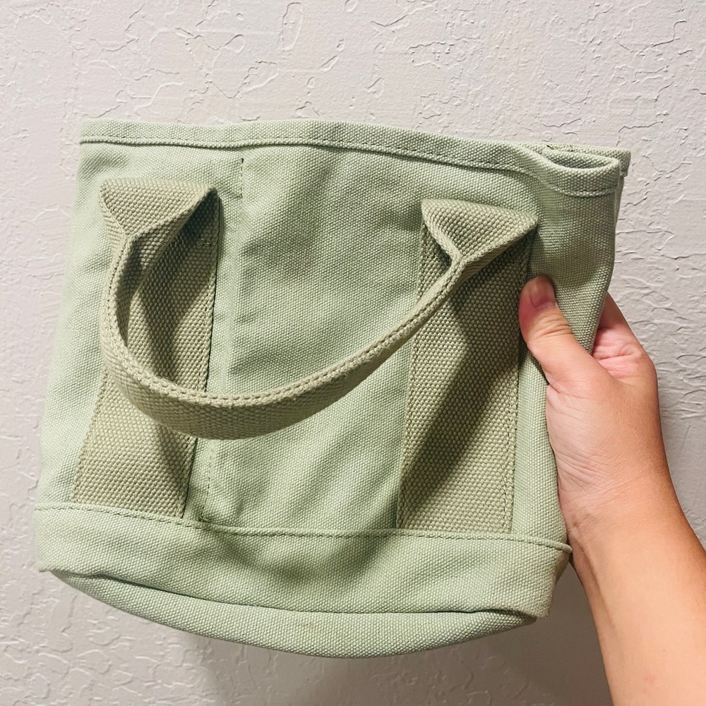 Minimalist Sage Green Canvas Tote Bag – Small Handbag / Organizer